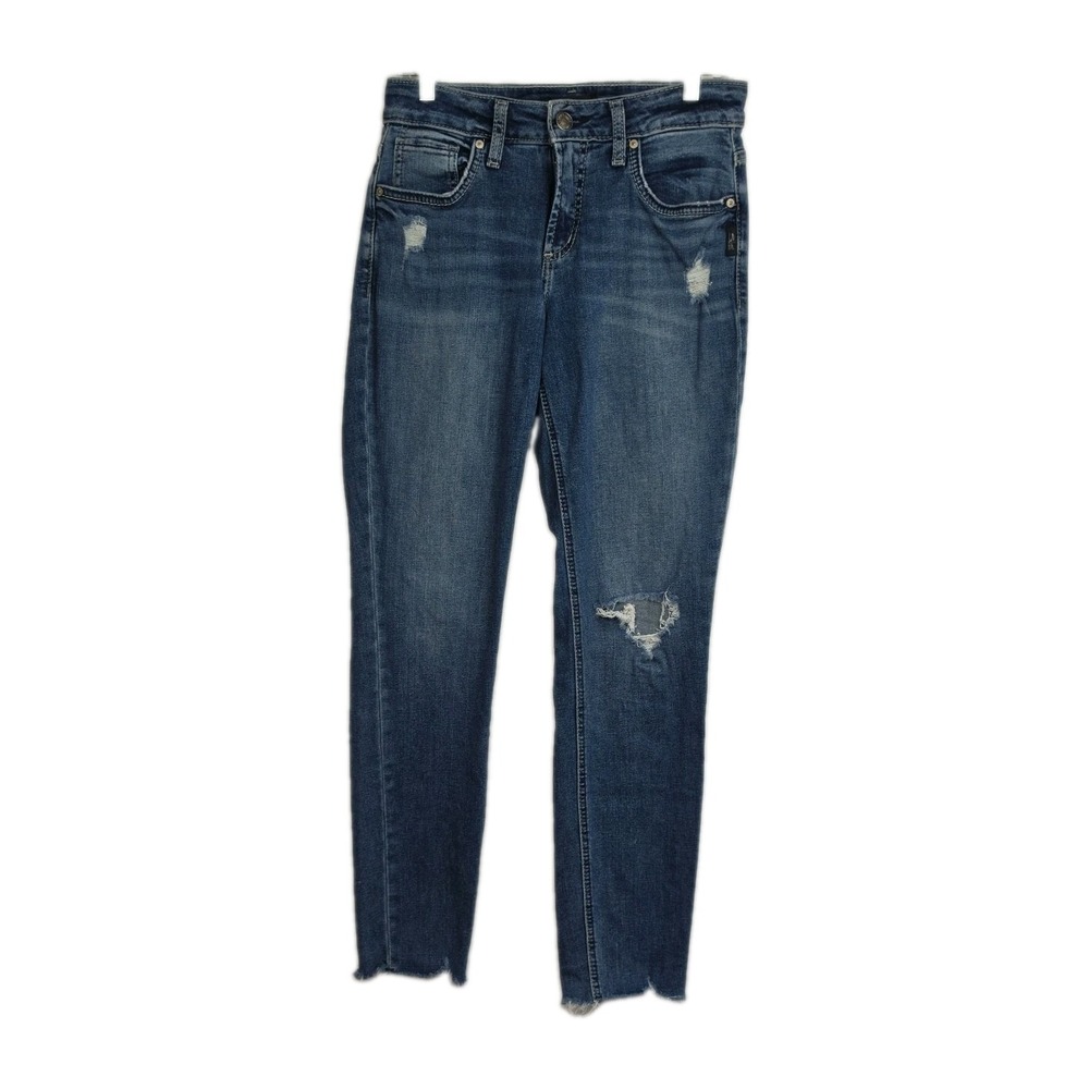 Silver Jeans Co. Boyfriend Jeans Women's 27x29 Blue Distressed Raw Hem‎